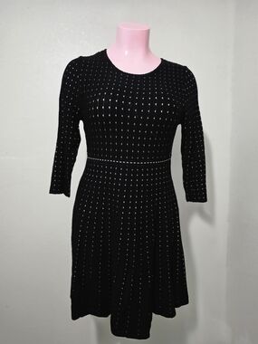 NWOT Black Long-Sleeve Knit Dress with Metallic Dot Detail Size-XL